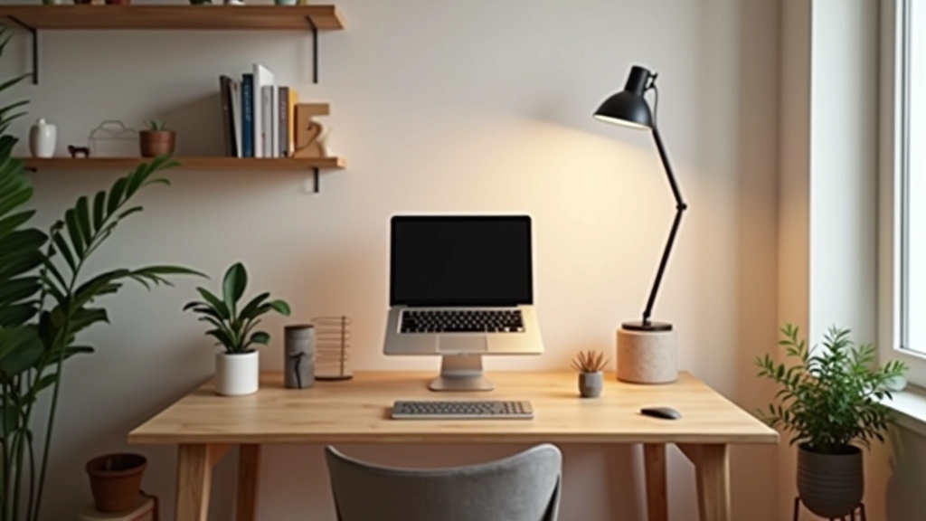 Organized home workspace showing proper ergonomic setup with good lighting and accessibility features